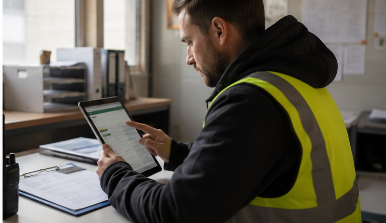 Supervisor reviewing submitted records on a tablet